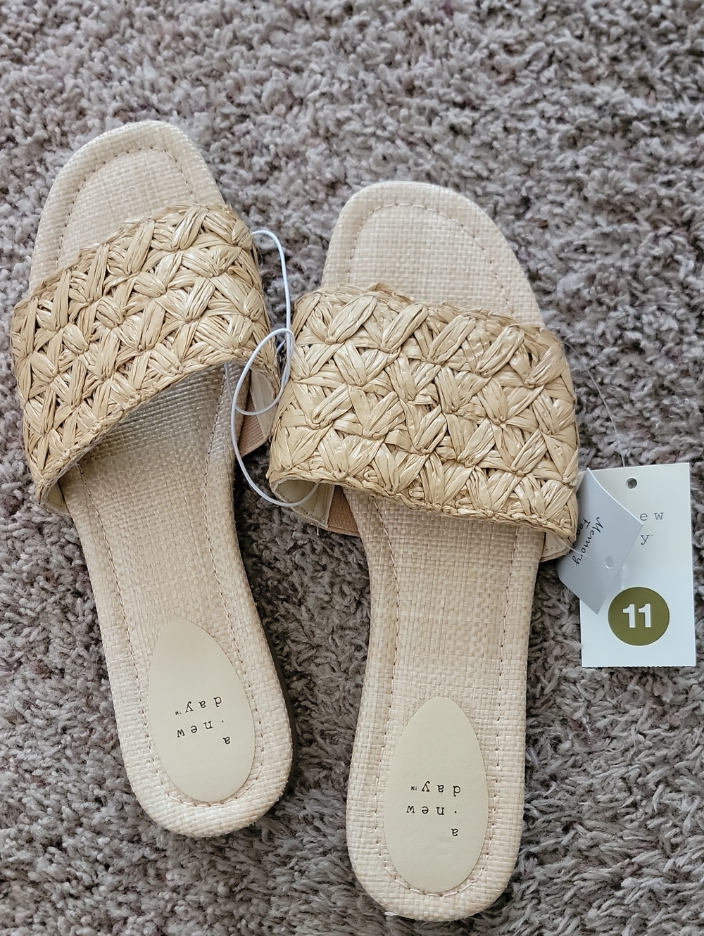 A New Day Women's Tan Woven Slide Sandals